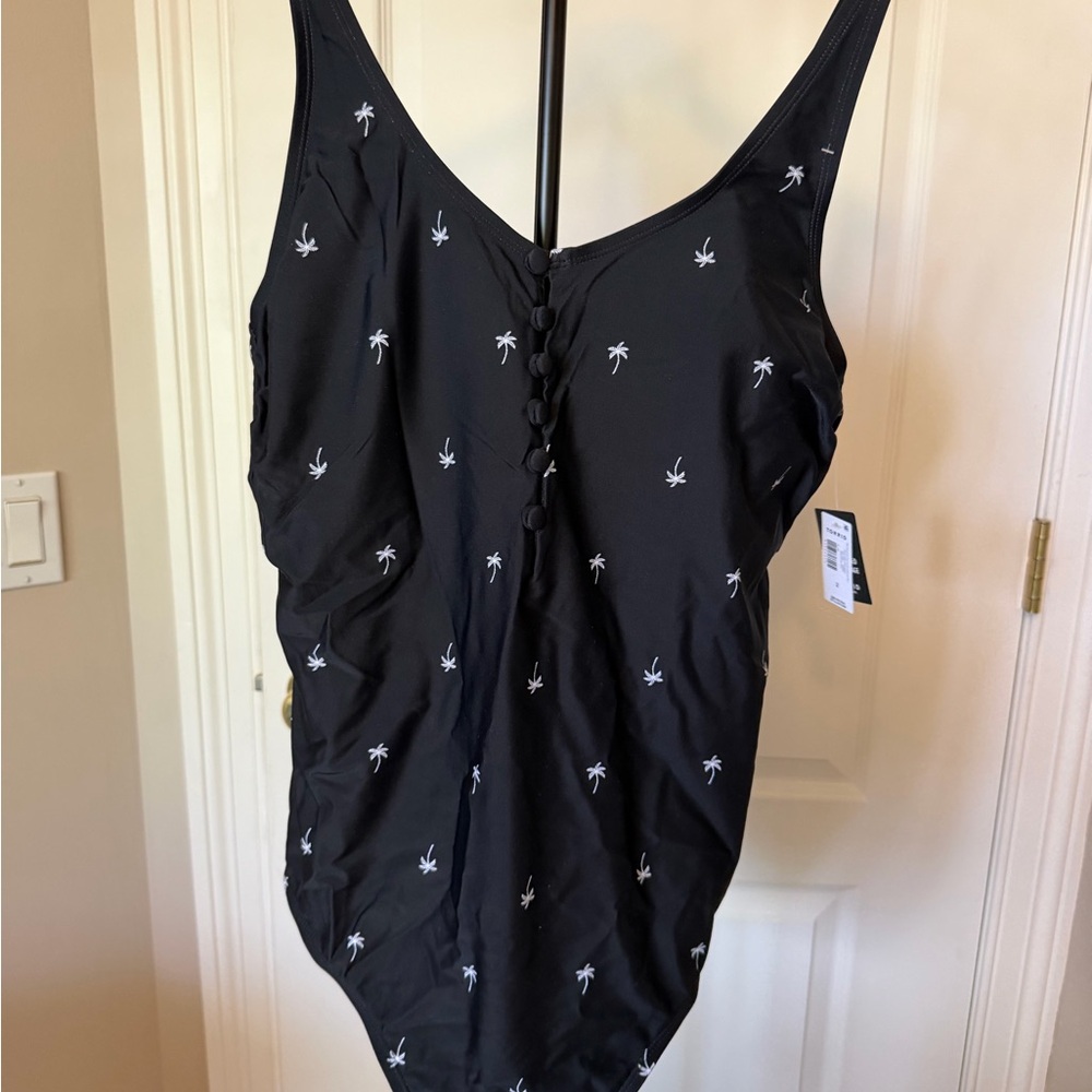 Tori Black One-Piece Swimsuit with White Palm Print